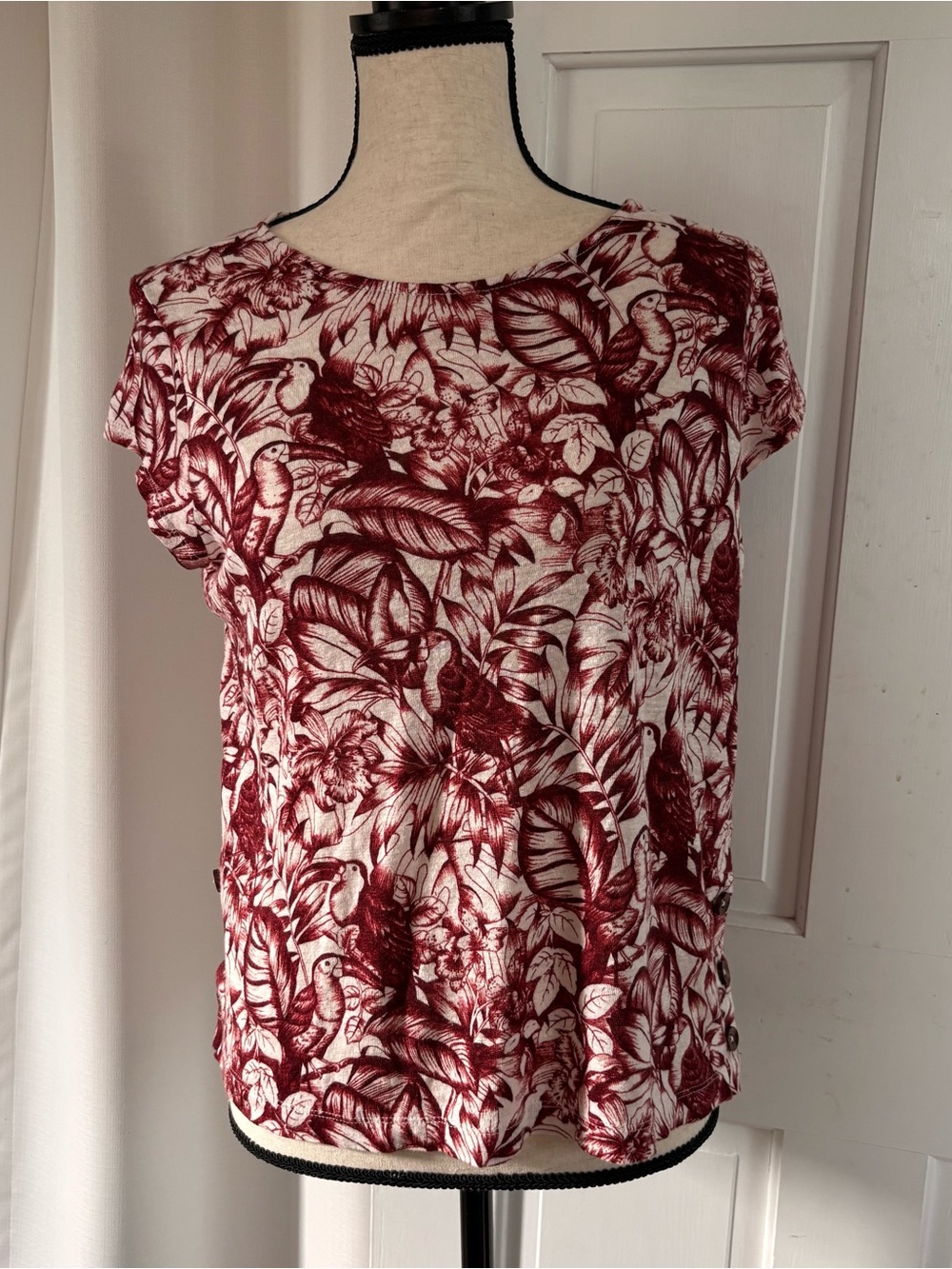 100% Linen Tropical Bird Print Top by Rachel Zoe